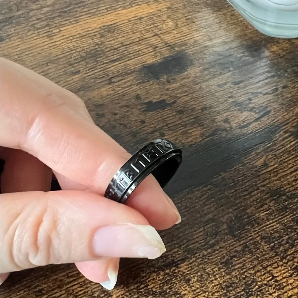 Fidget Ring Spin Black Viking Runes Unisex Gift